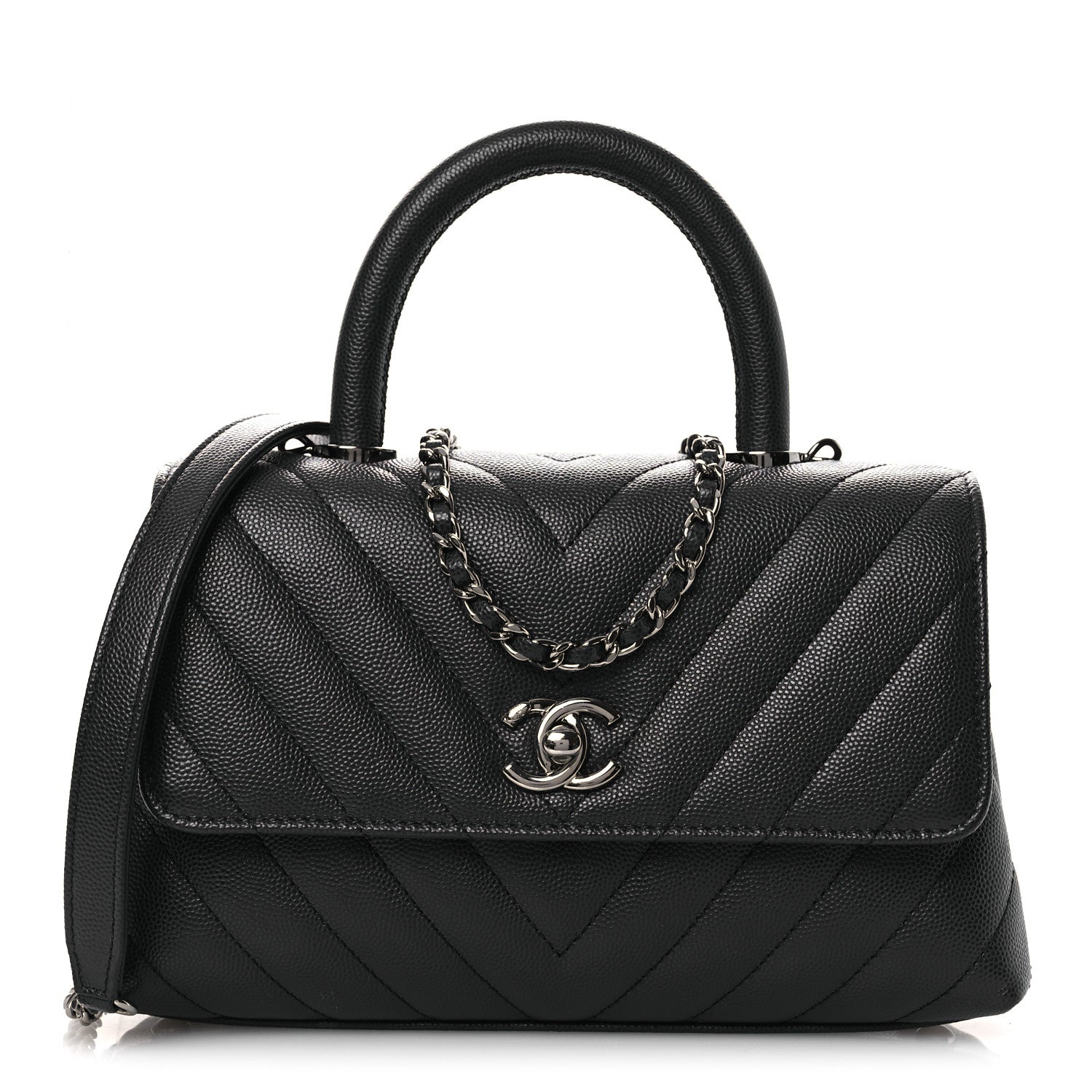Chanel Caviar Chevron Quilted Mini Coco Handle Flap Dark Grey 1 of 10