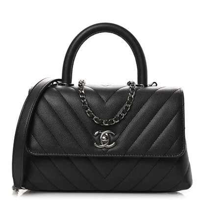 Chanel Caviar Chevron Quilted Mini Coco Handle Flap Dark Grey 1 of 10