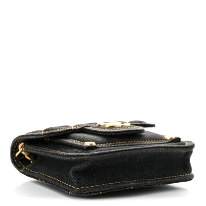 Chanel Denim Quilted Double You Card Holder On Chain Black Golden 4 of 10