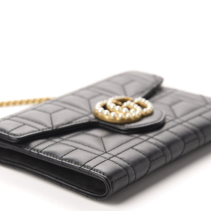 Gucci Calfskin Matelasse Mini Pearly GG Marmont Chain Wallet Black 6 of 11