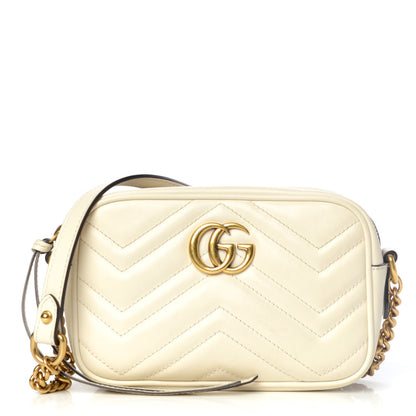 Gucci Calfskin Matelasse Mini GG Marmont Chain Shoulder Bag White 1 of 10