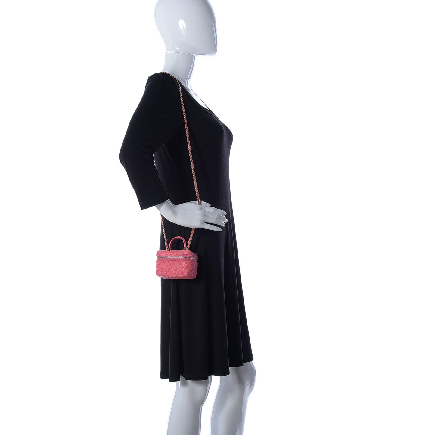 Caviar Quilted Mini Top Handle Vanity With Chain Pink