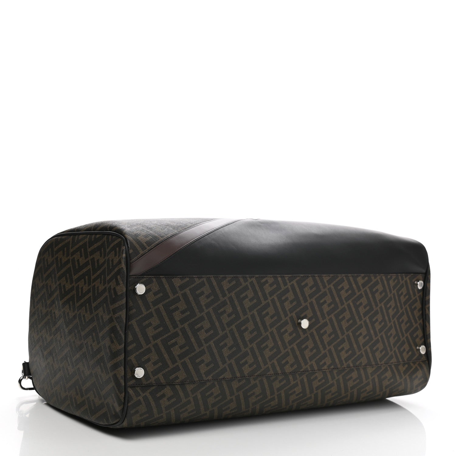 Fendi Glazed Fabric Vitello Liberty FF 1974 Diagonal Duffle Bag Tobacco Moresco Black 3 of 9