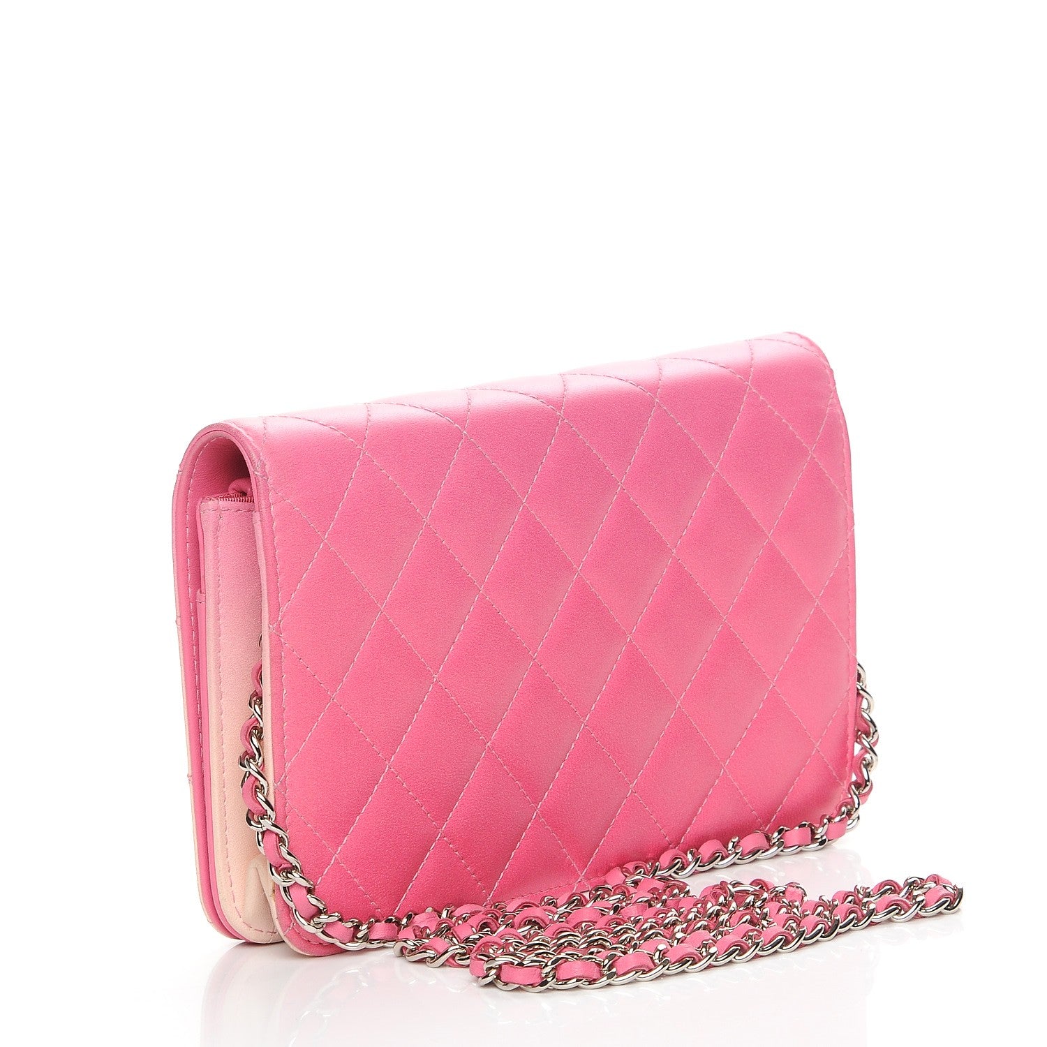 Chanel Faded Lambskin Quilted Zephyr Wallet on Chain WOC Dark Pink 2 of 14