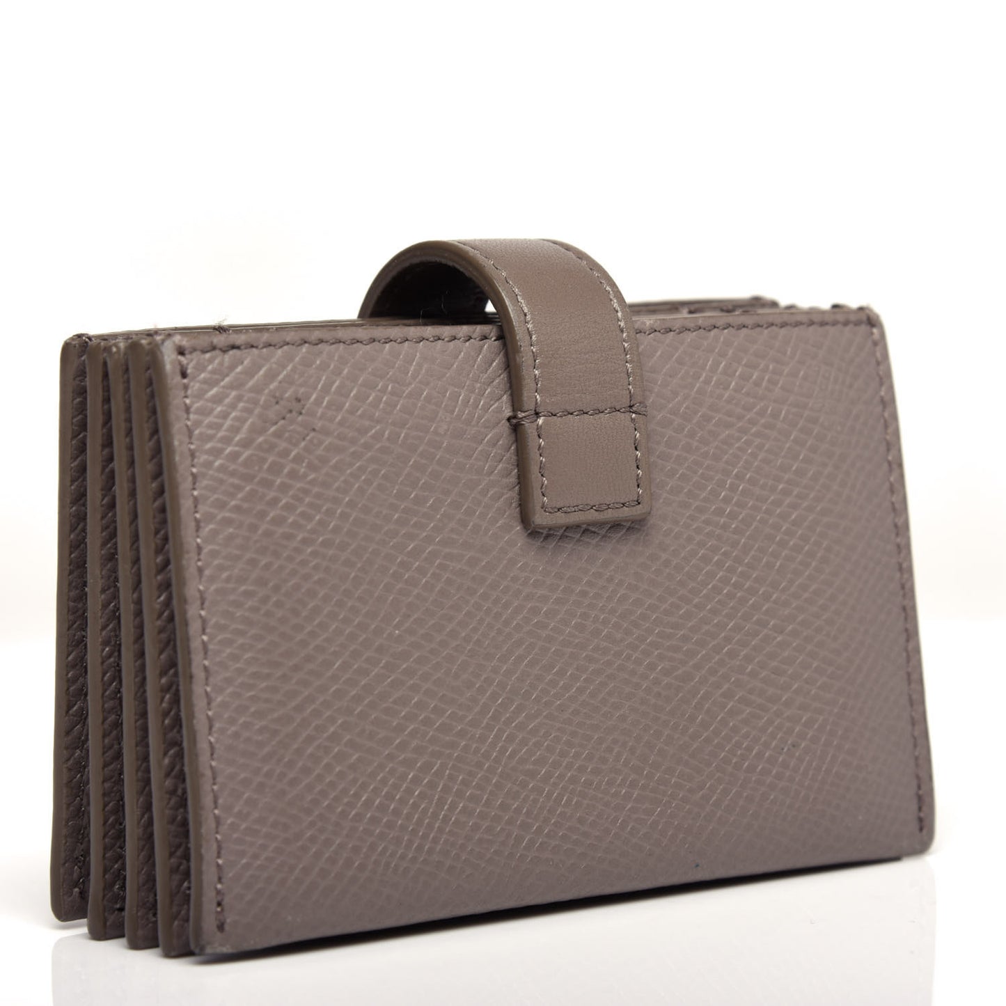 Grained Shiny Calfskin Accordion Card Holder Pebble