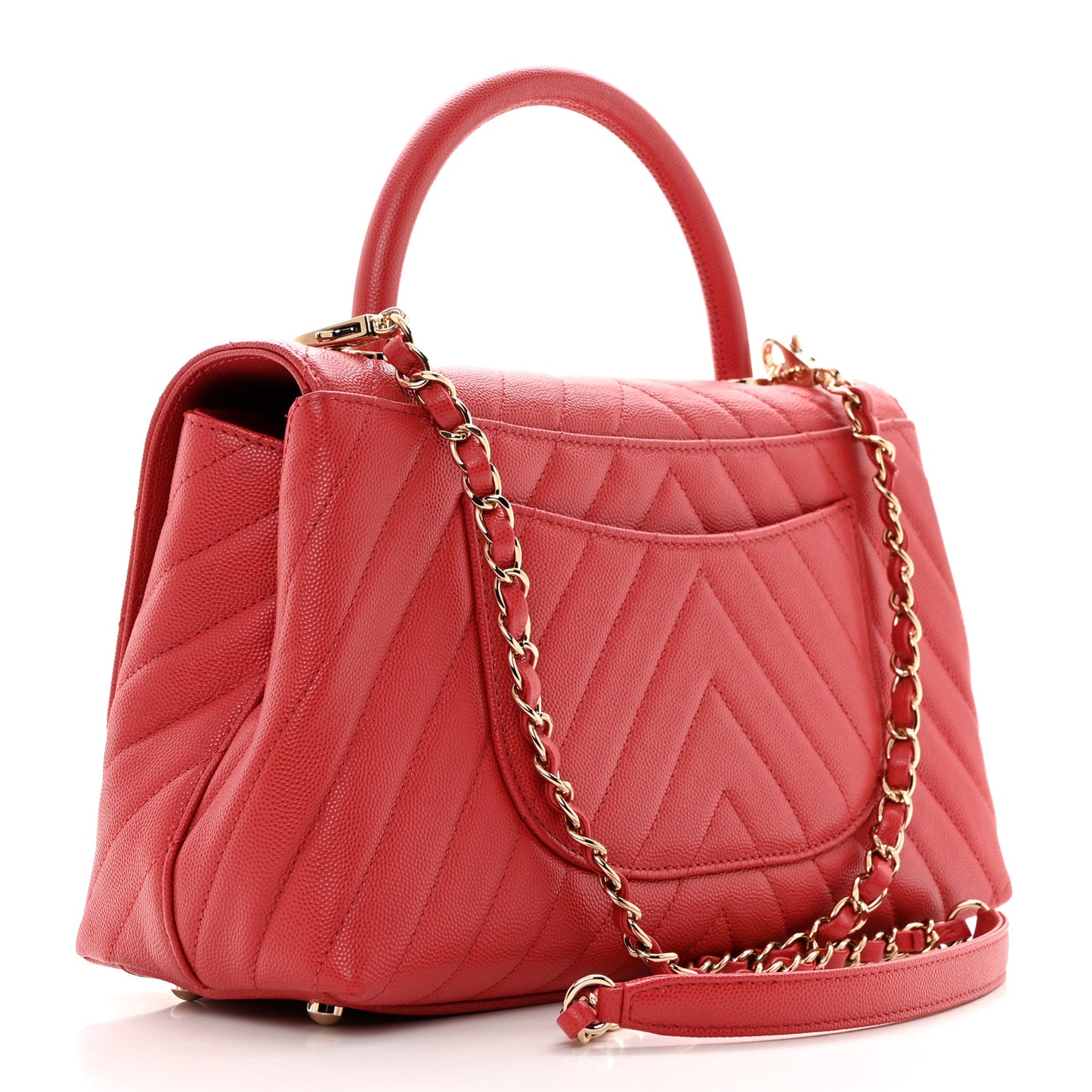 Caviar Chevron Quilted Small Coco Handle Flap Red