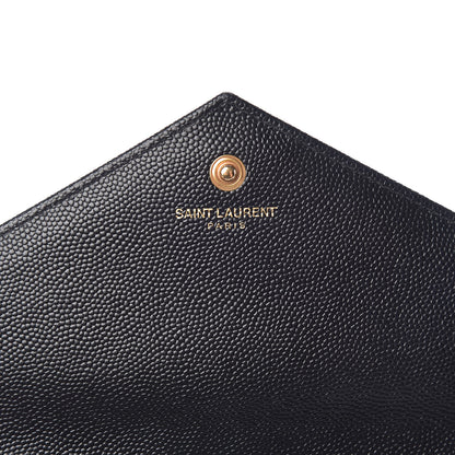 Saint Laurent Grain De Poudre Matelasse Chevron Monogram Chain Wallet Black 6 of 13