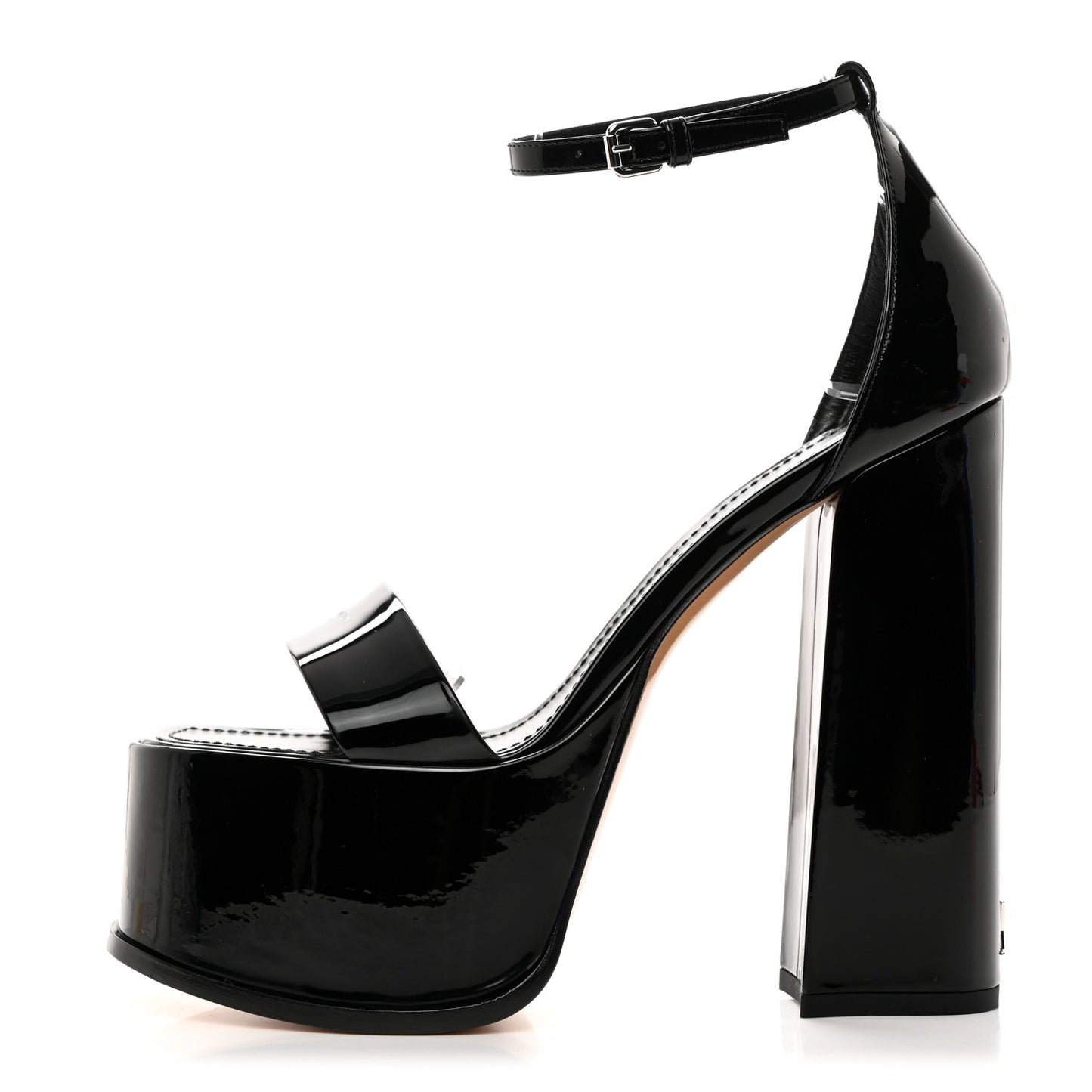 LOUIS VUITTON Patent Calfskin Fame Platform Sandal 37.5 Black