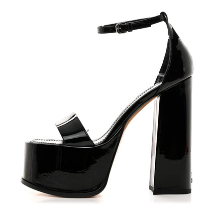 Louis Vuitton LOUIS VUITTON Patent Calfskin Fame Platform Sandal 37.5 Black 1 of 9