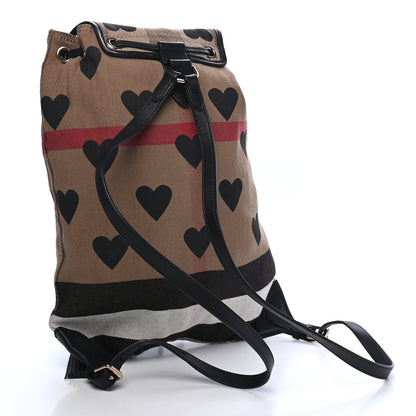 Burberry Overdyed Canvas Mega Check Heart Print Medium Chiltern Backpack Black 3 of 9