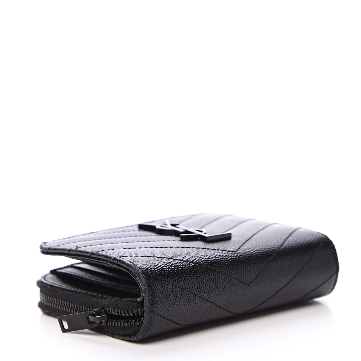 Grain De Poudre Matelasse Chevron Monogram Compact Zip Around Wallet Black