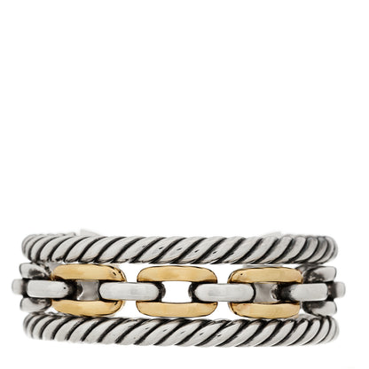 David Yurman Sterling Silver 18K Yellow Gold Wellesley Link Three-Row Cuff Bracelet 1 of 3