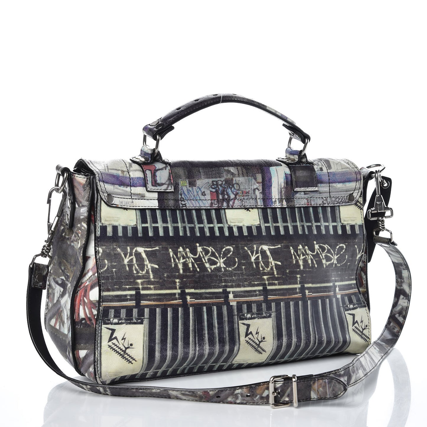 Calfskin PS1 Gotham Print Medium Satchel Fence Bike Ice