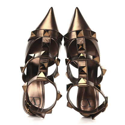 Valentino Garavani Metallic Calfskin Roman Stud Ankle Strap 80mm Pumps 39 Bronze 2 of 10