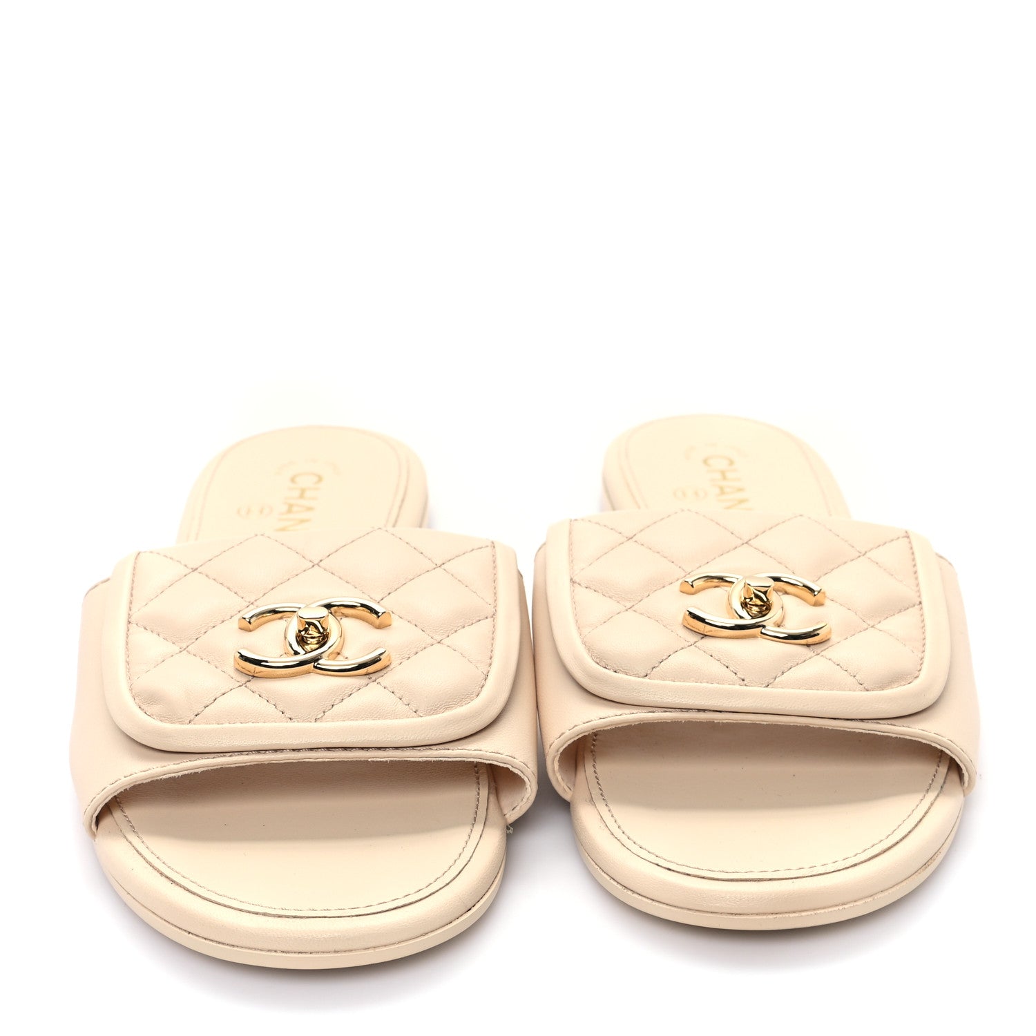 Chanel Lambskin Quilted Turnlock Flat Mules 41 Light Beige 3 of 10