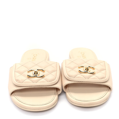 Chanel Lambskin Quilted Turnlock Flat Mules 41 Light Beige 3 of 10