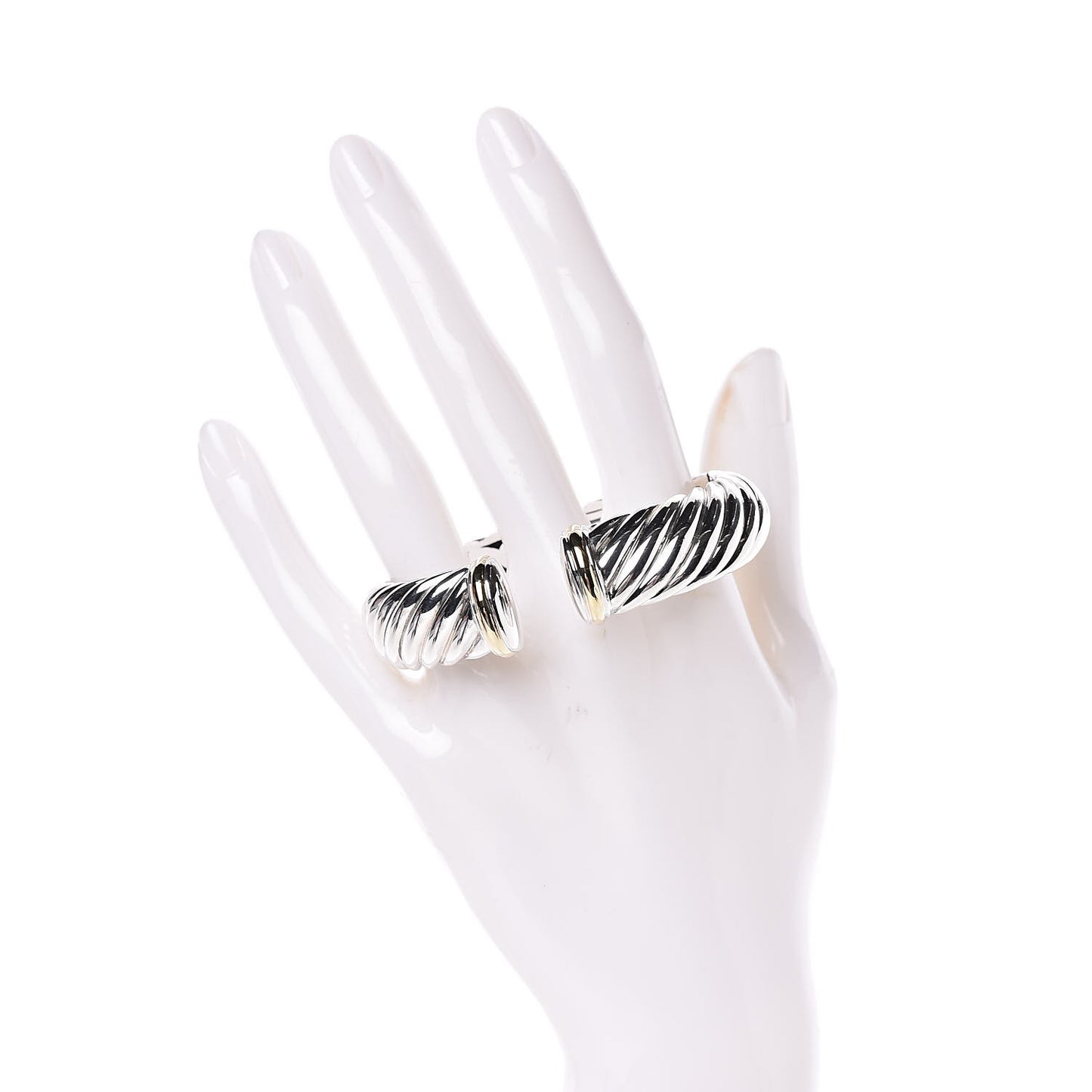 Sterling Silver 18K Yellow Gold 15mm Sculpted Cable Cuff Bracelet