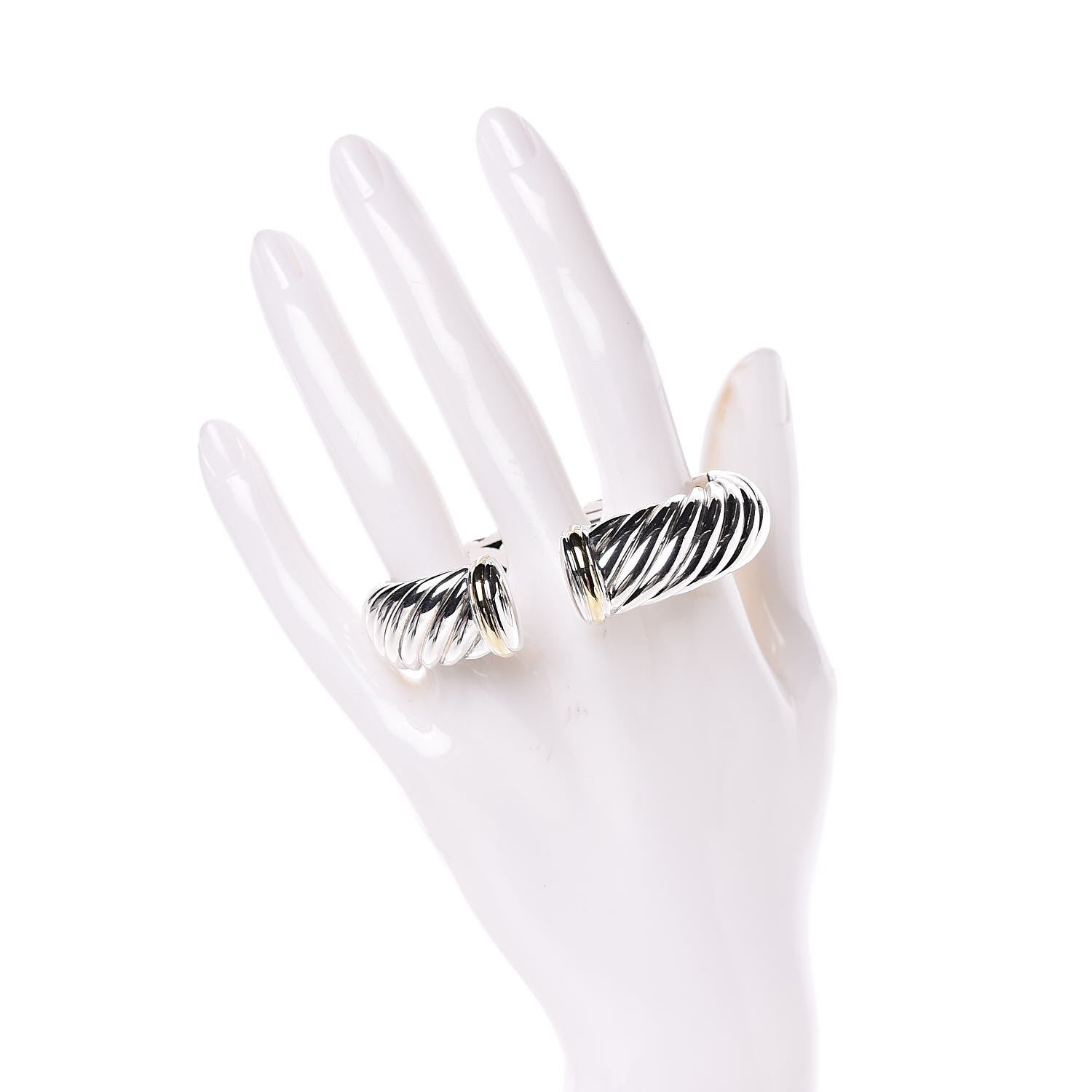 David Yurman Sterling Silver 18K Yellow Gold 15mm Sculpted Cable Cuff Bracelet 2 of 4