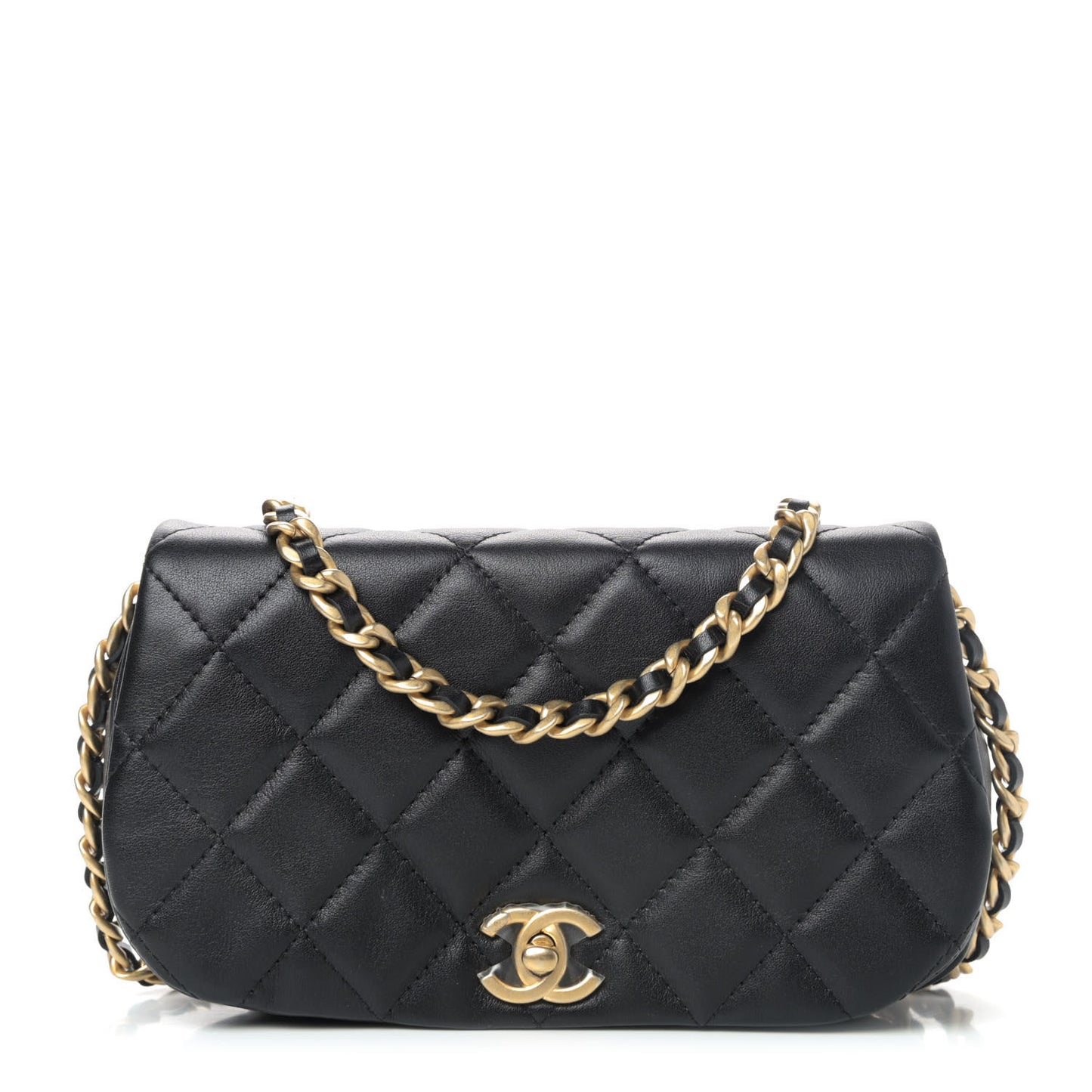 Calfskin Quilted Coco Mail Clutch With Chain Black