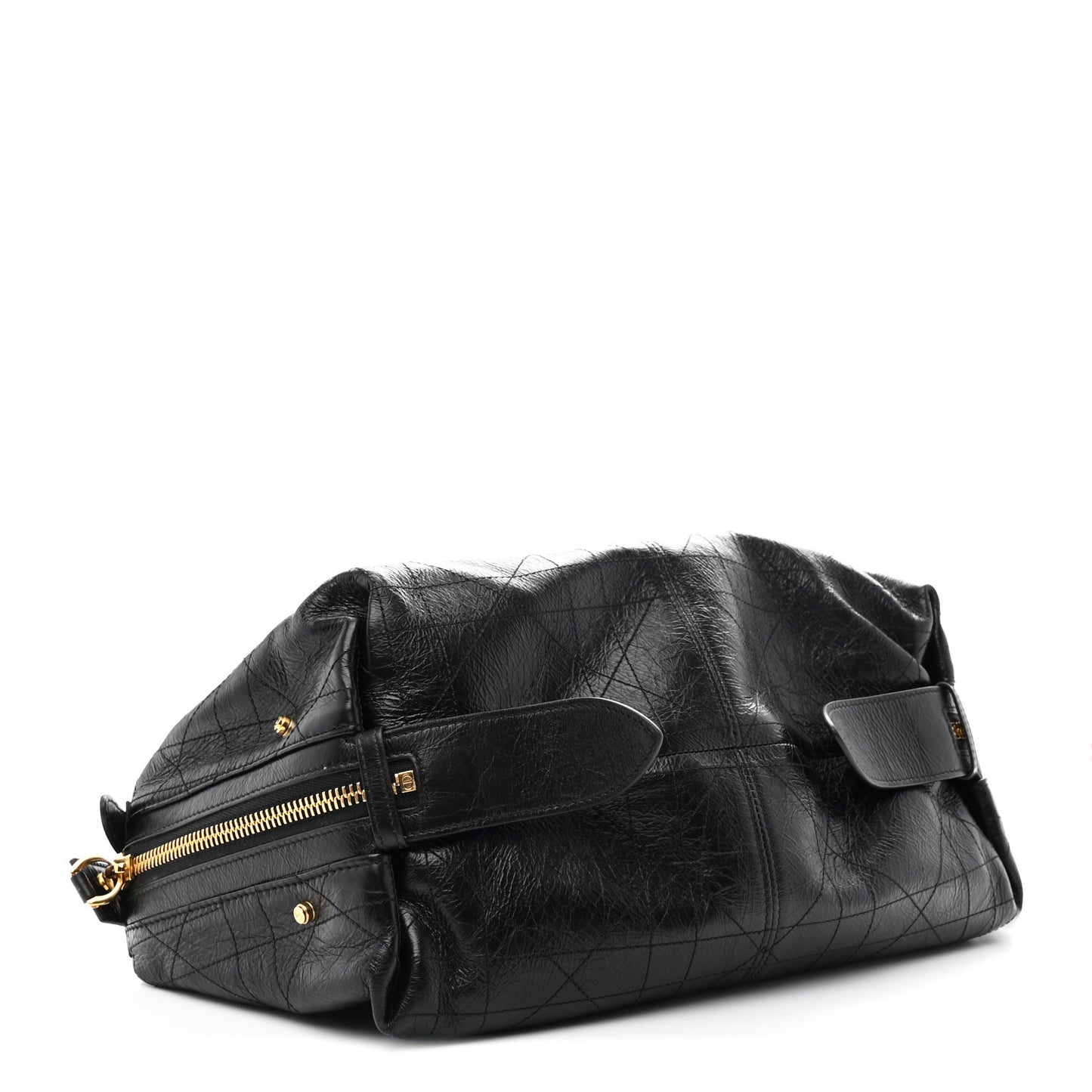 Crinkled Calfskin Macrocannage Medium D-Journey Bag Black