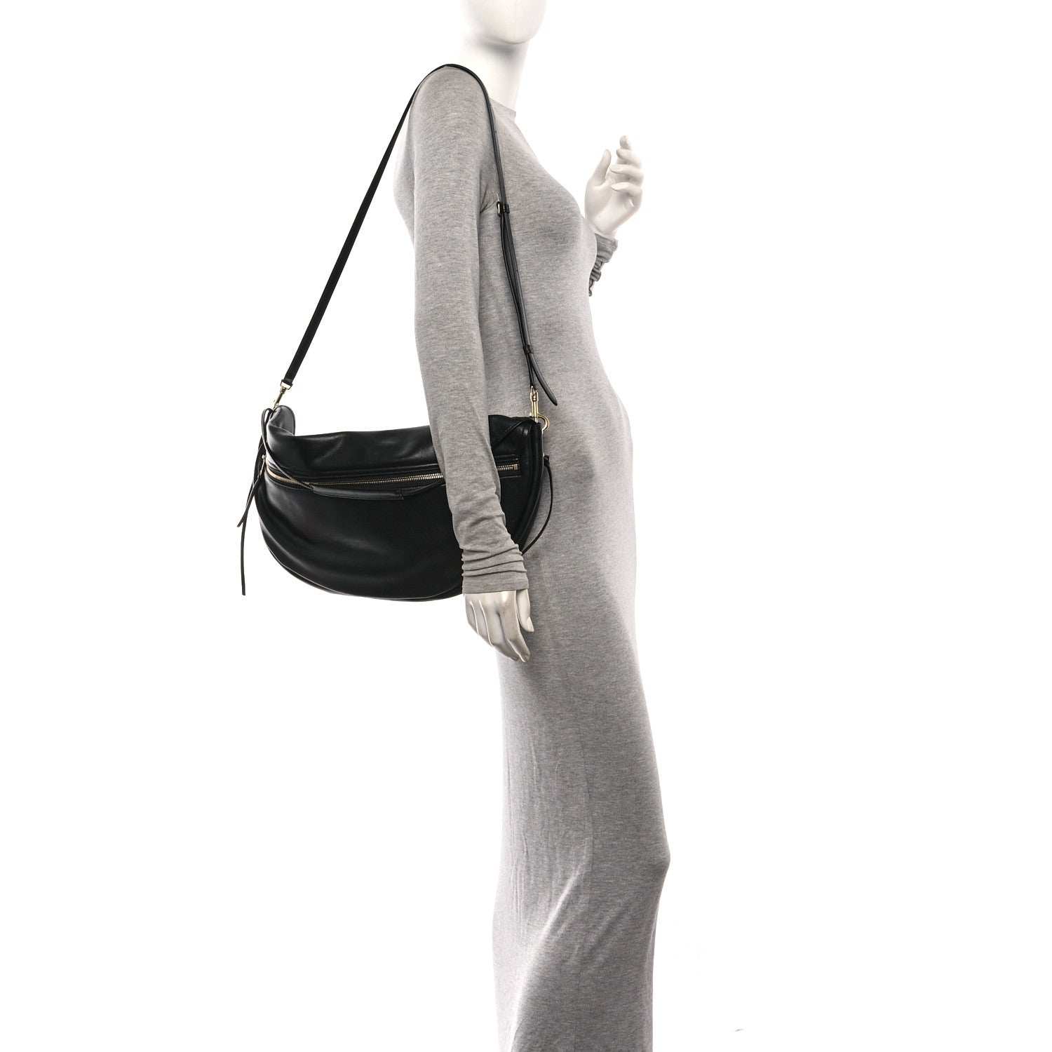 Celine Shiny Lambskin Soft Triomphe Half Moon Bag Black 2 of 11