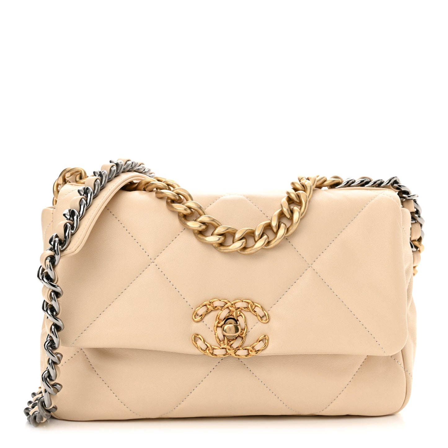 Goatskin Quilted Medium Chanel 19 Flap Beige