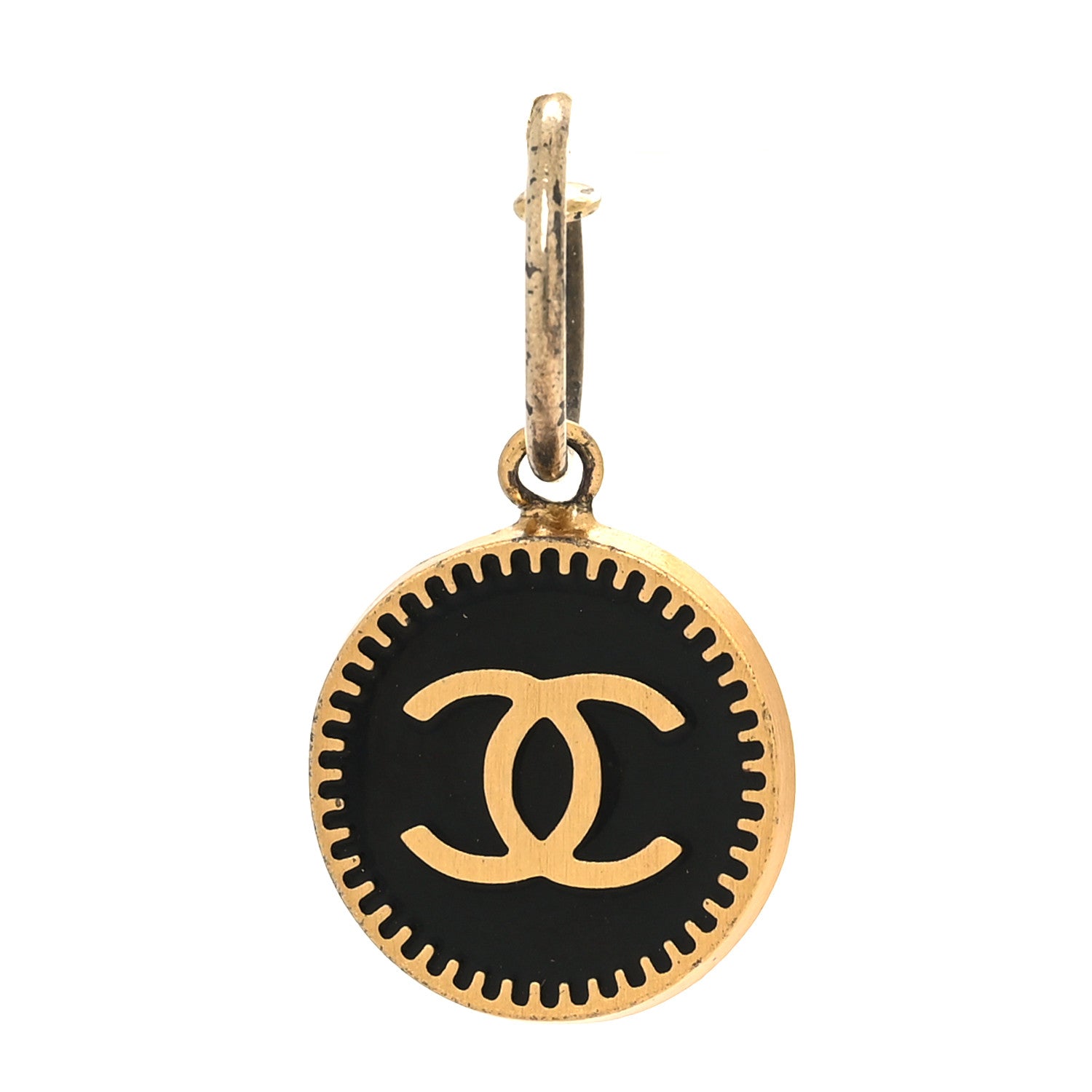 Chanel Metal Enamel CC Round Drop Earring Gold Black 1 of 4
