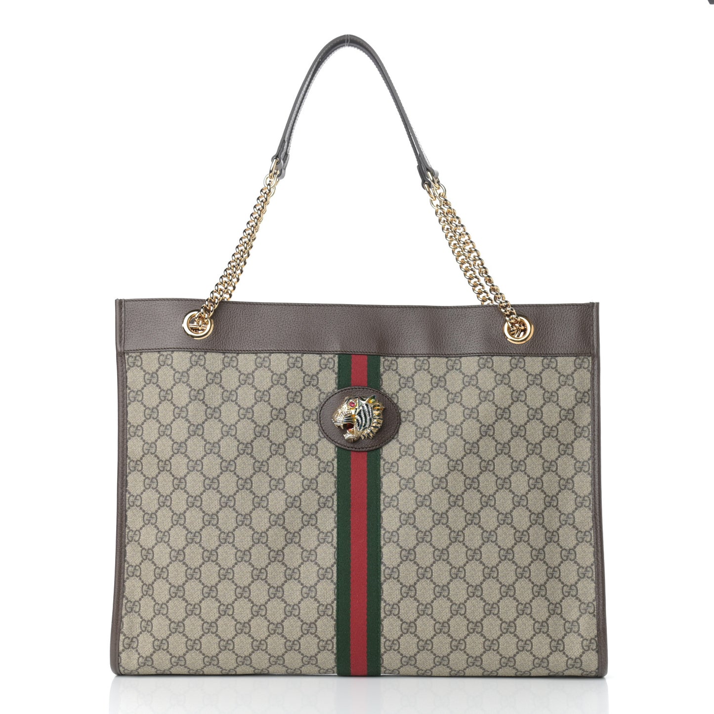 GG Supreme Monogram Large Rajah Chain Tote Beige New Acero