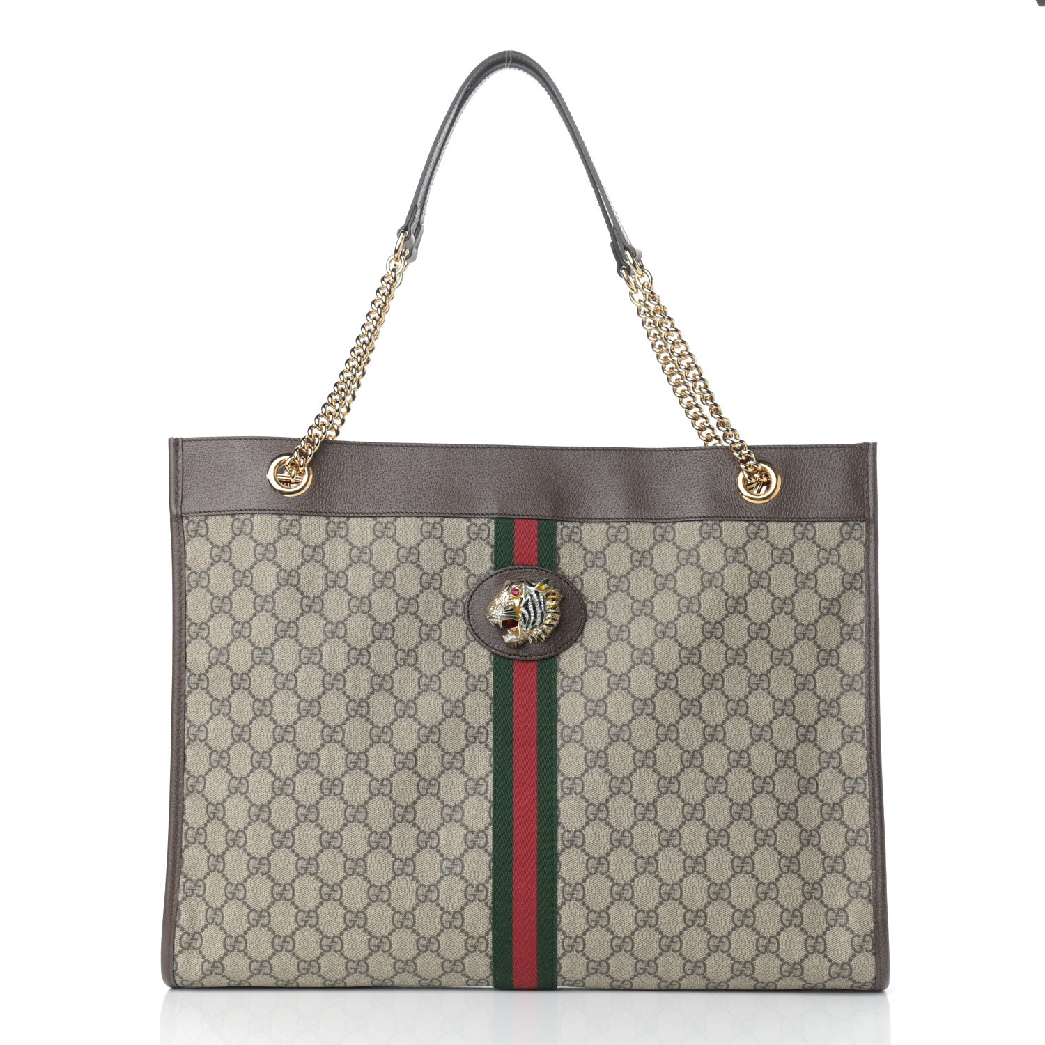 Gucci GG Supreme Monogram Large Rajah Chain Tote Beige New Acero 3 of 11