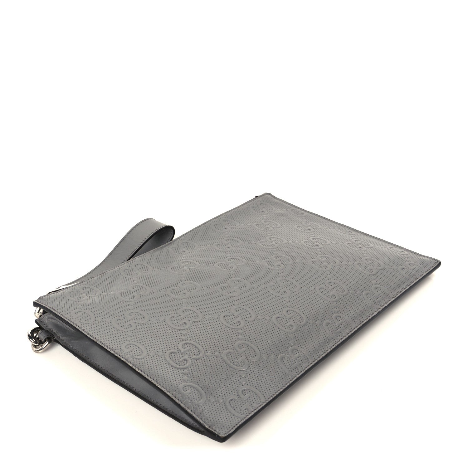Gucci Calfskin GG Tennis Embossed Wristlet Pouch Grey 4 of 8