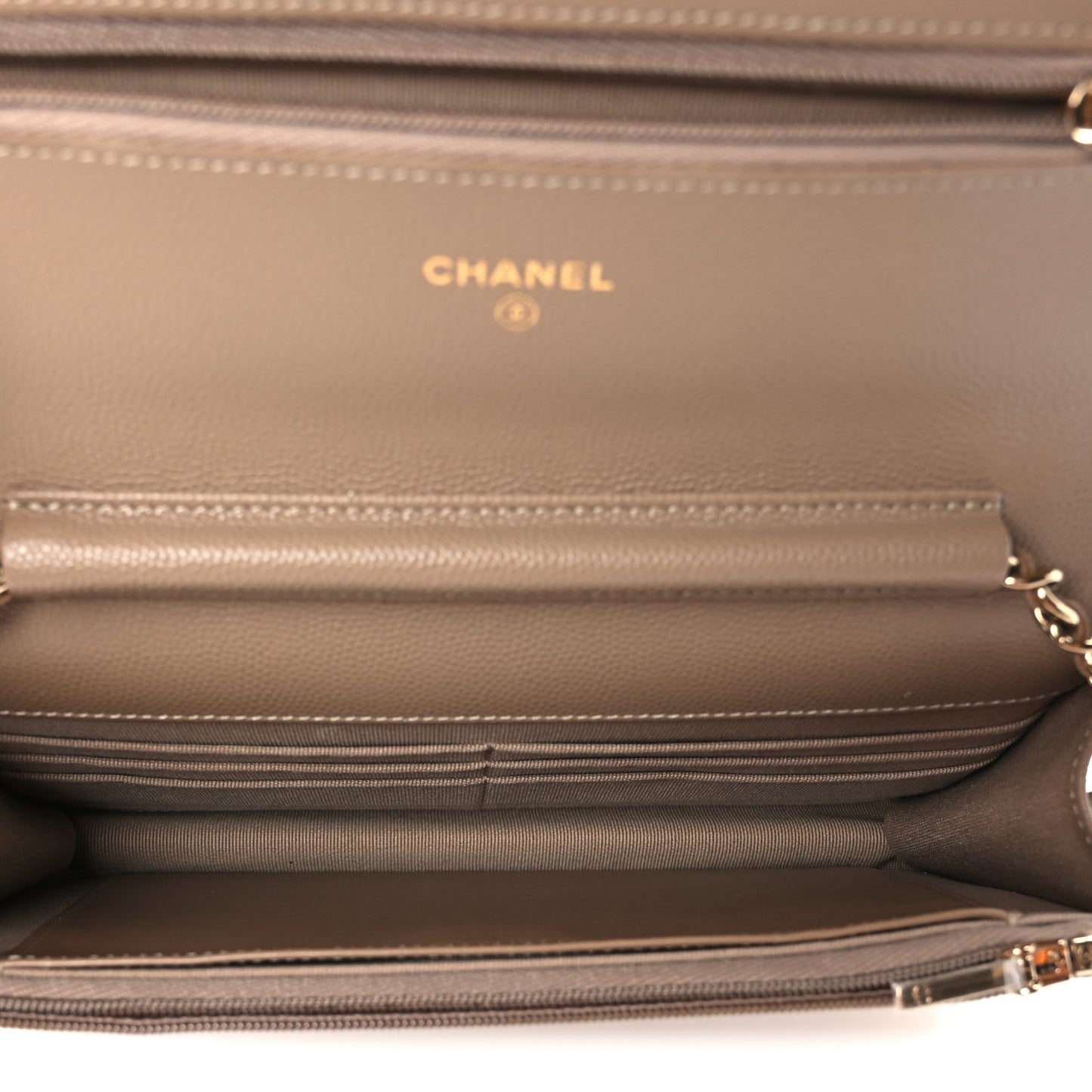 Metallic Caviar Quilted Wallet On Chain WOC Dark Gold