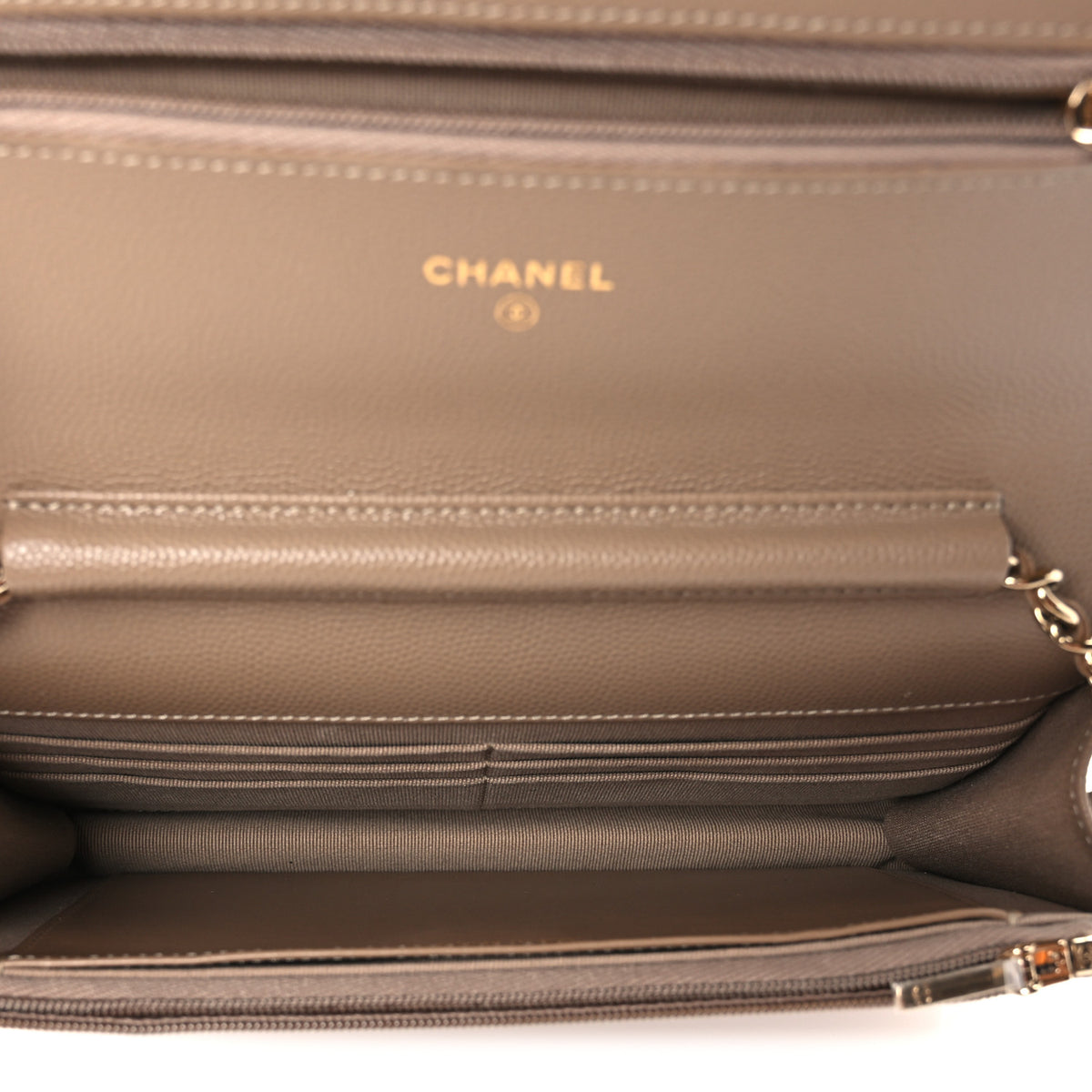 Chanel Metallic Caviar Quilted Wallet On Chain WOC Dark Gold 4 of 10
