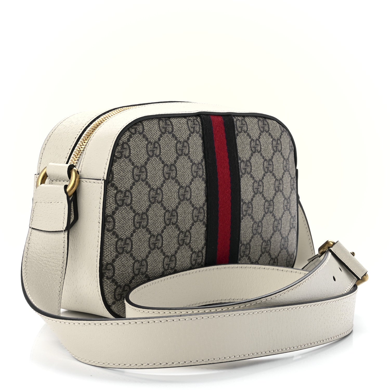 Gucci GG Supreme Monogram Textured Calfskin Web Small Ophidia Camera Bag Beige Ebony Mystic White 3 of 12