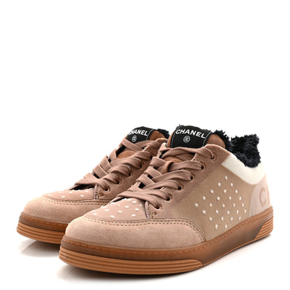 Chanel Fabric Suede Calfskin Logo Sneakers 40 Light Beige 3 of 9