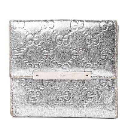 Gucci Metallic Guccissima Metal Bar French Flap Wallet Silver 1 of 13