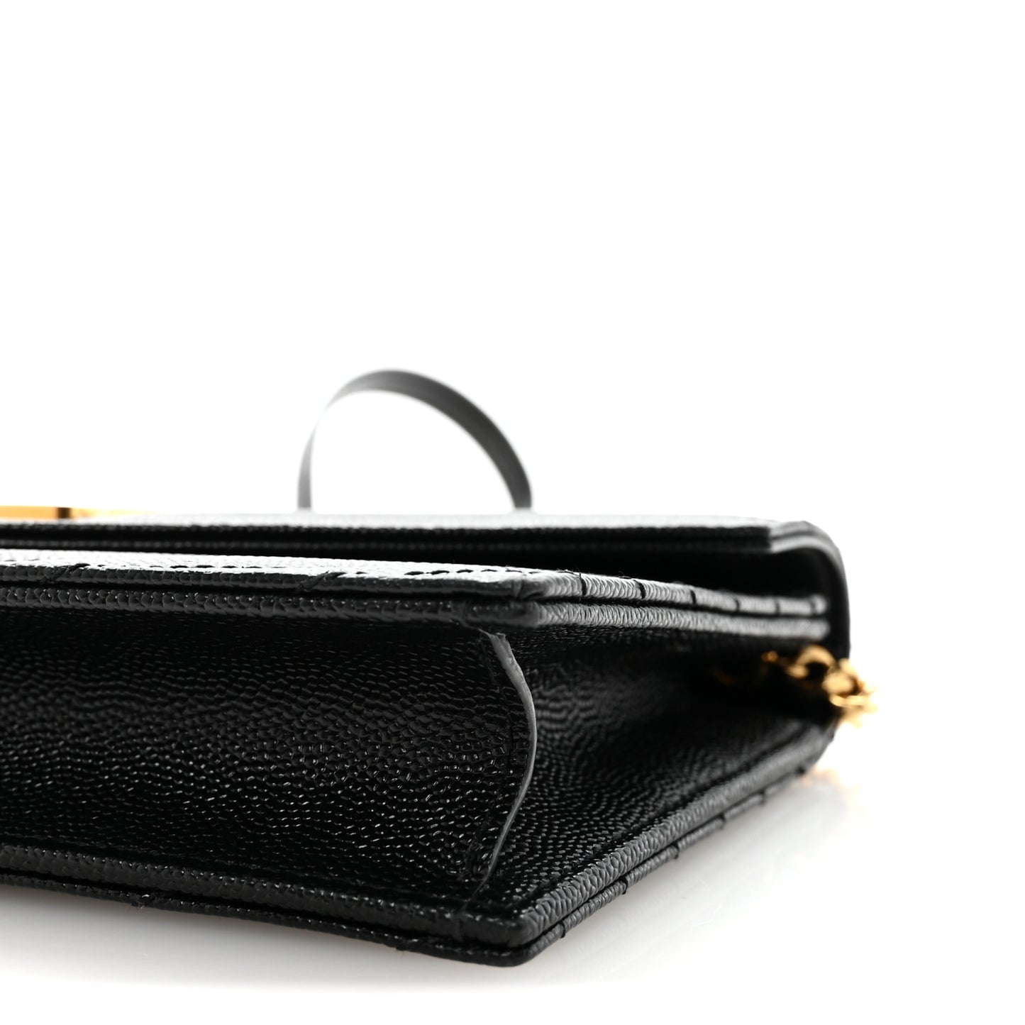 Grain De Poudre Matelasse Chevron Monogram Envelope Chain Wallet Black