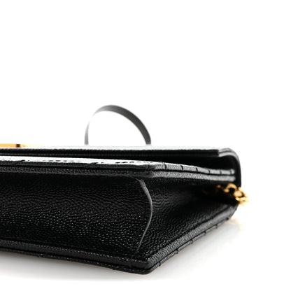 Saint Laurent Grain De Poudre Matelasse Chevron Monogram Envelope Chain Wallet Black 9 of 10