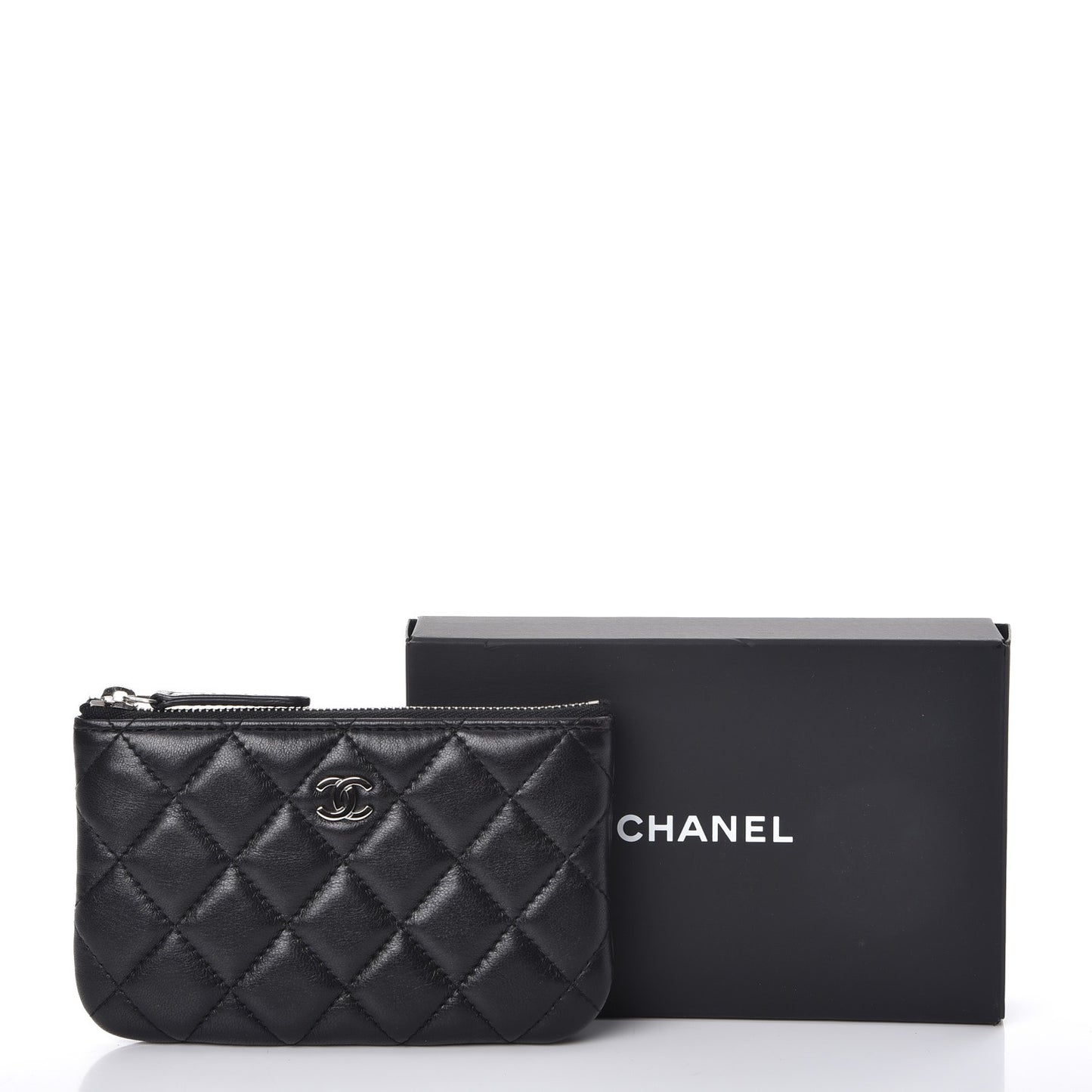 Lambskin Quilted Small Cosmetic Case Black