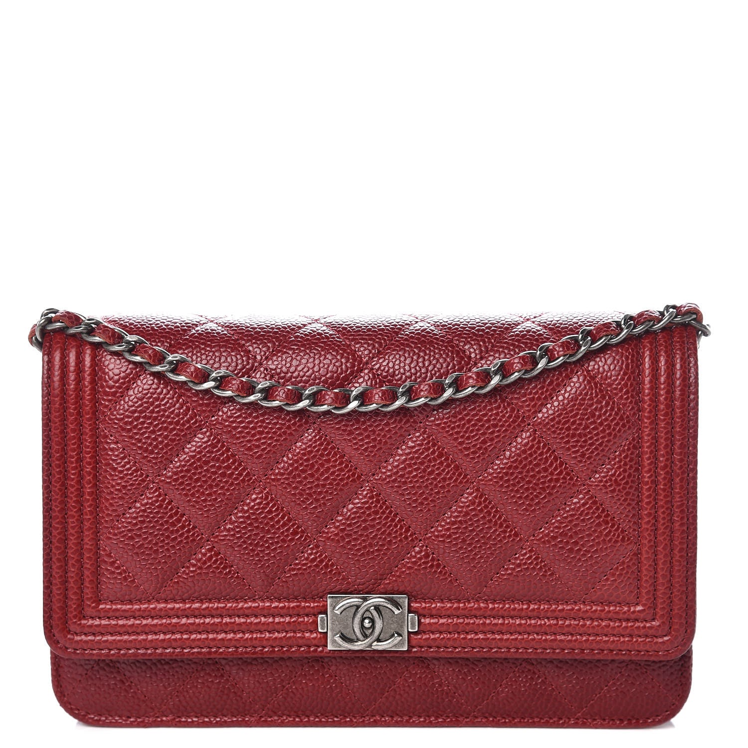 Chanel Caviar Quilted Boy Wallet On Chain WOC Red 1 of 11