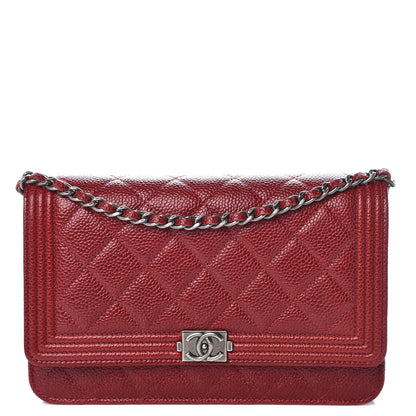 Chanel Caviar Quilted Boy Wallet On Chain WOC Red 1 of 11