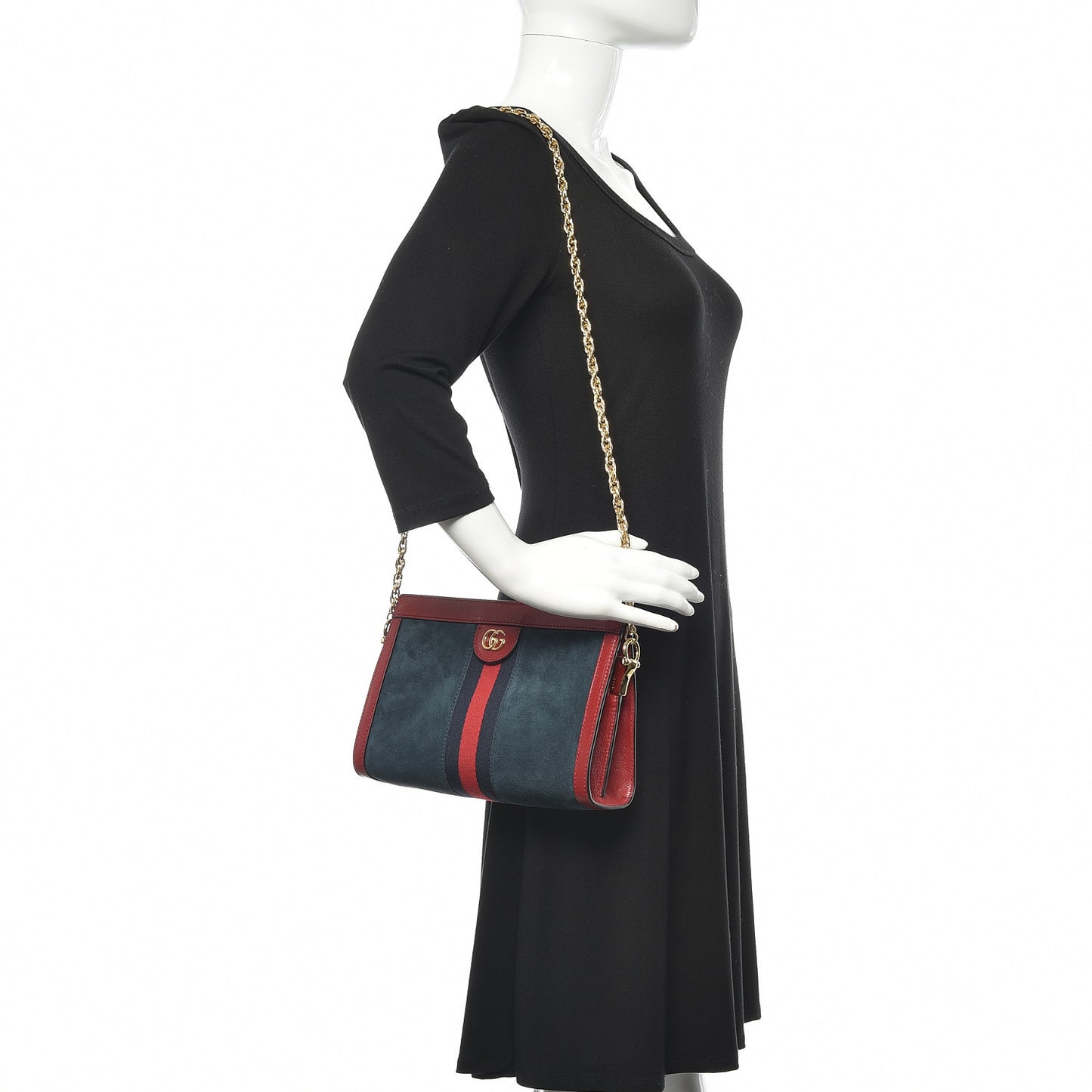 Suede Calfskin Web Small Ophidia Chain Shoulder Bag New Blue Romantic Cherry