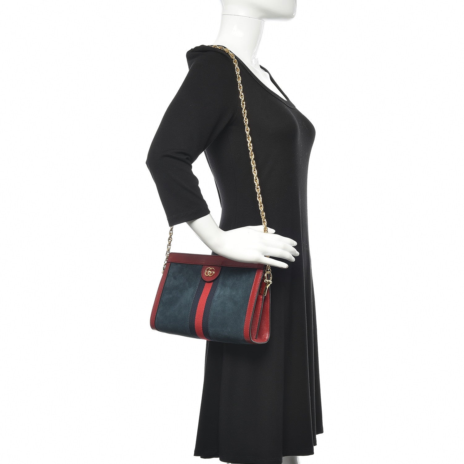 Gucci Suede Calfskin Web Small Ophidia Chain Shoulder Bag New Blue Romantic Cherry 2 of 12
