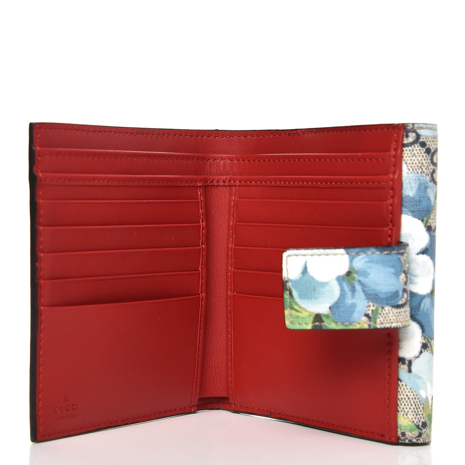 Gucci GG Supreme Monogram Blooms French Flap Wallet Beige Blue Navy Hibiscus Red 5 of 7