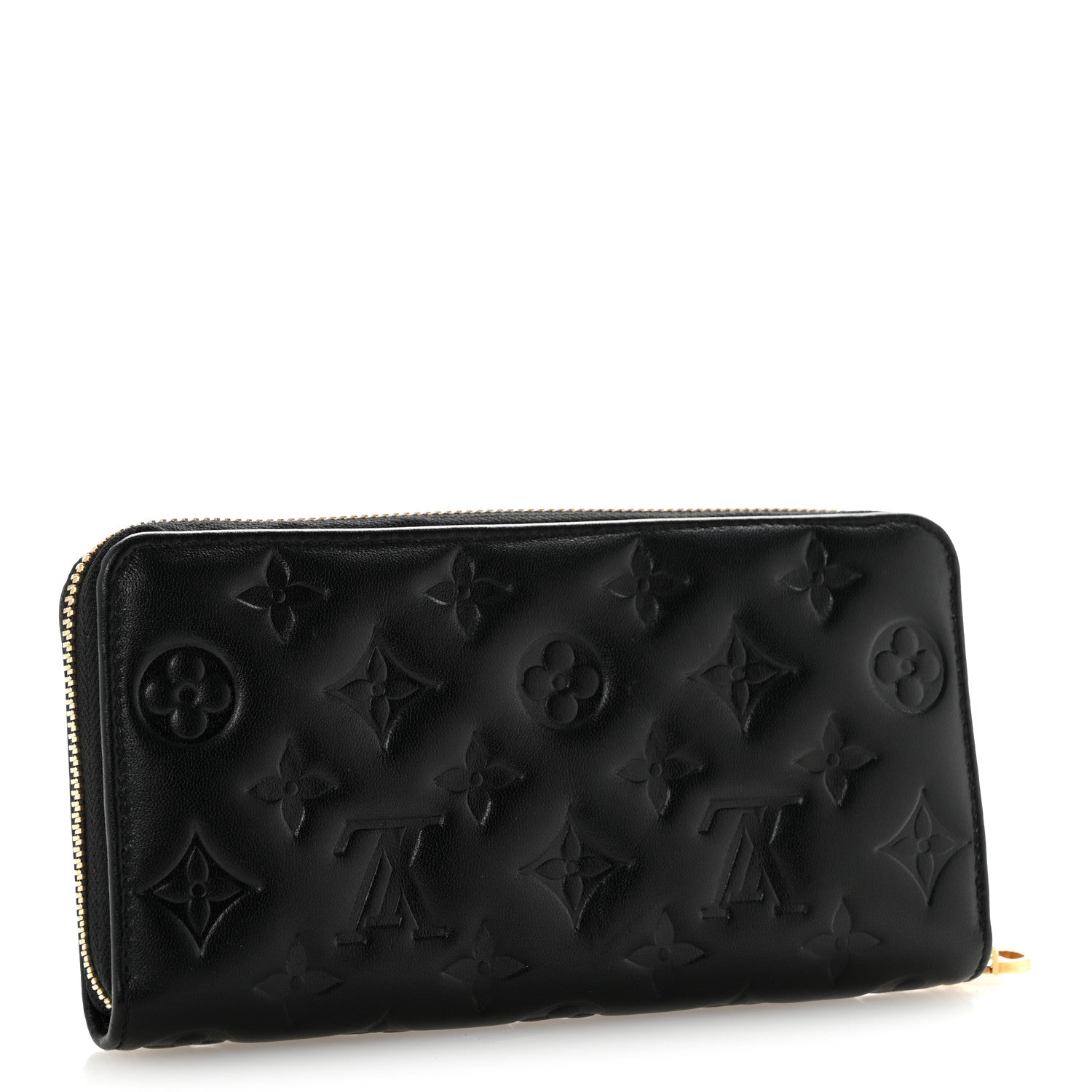 Louis Vuitton Lambskin Embossed Monogram Coussin Zippy Wallet Black 3 of 7
