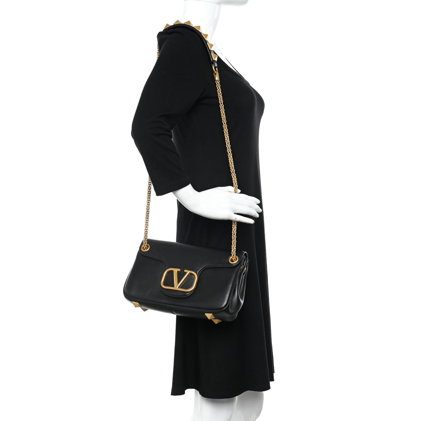 Nappa Stud Sign Shoulder Bag Black