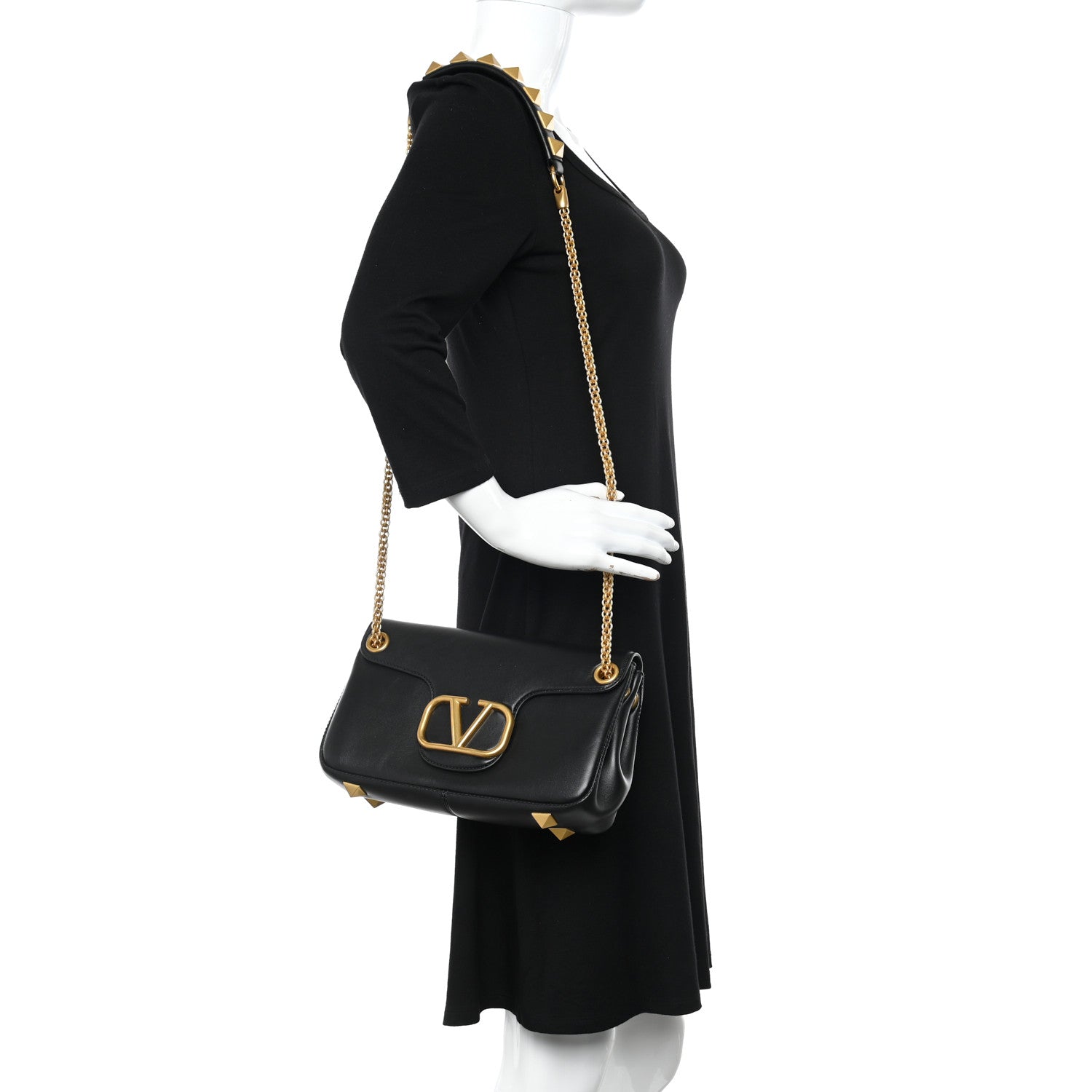 Valentino Garavani Nappa Stud Sign Shoulder Bag Black 2 of 11