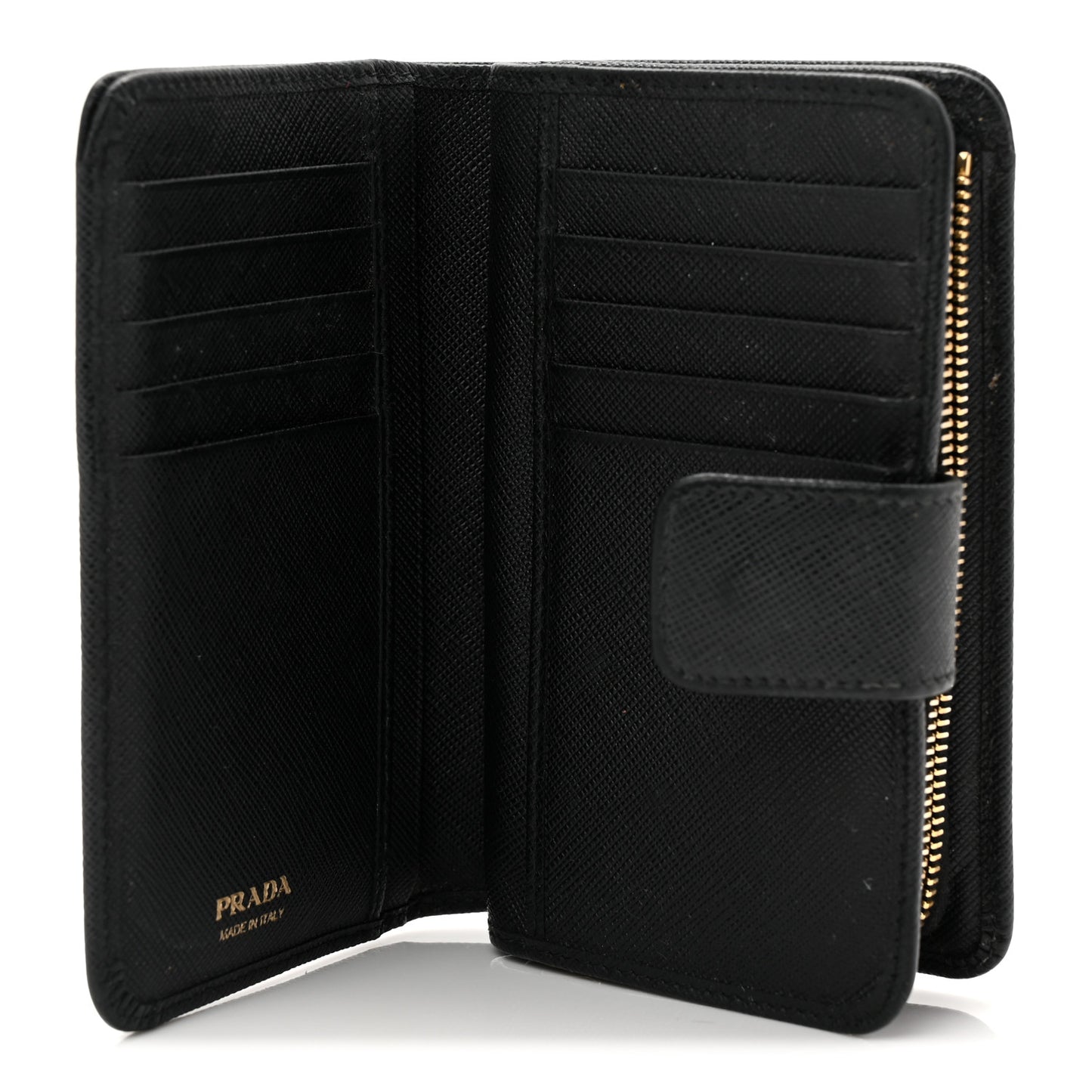 Saffiano Metal Compact Zip Around Wallet Black