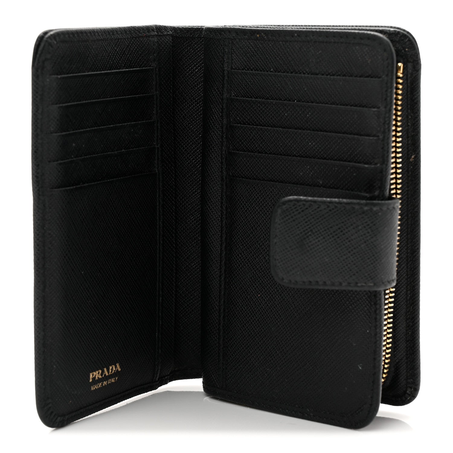 Prada Saffiano Metal Compact Zip Around Wallet Black 5 of 8