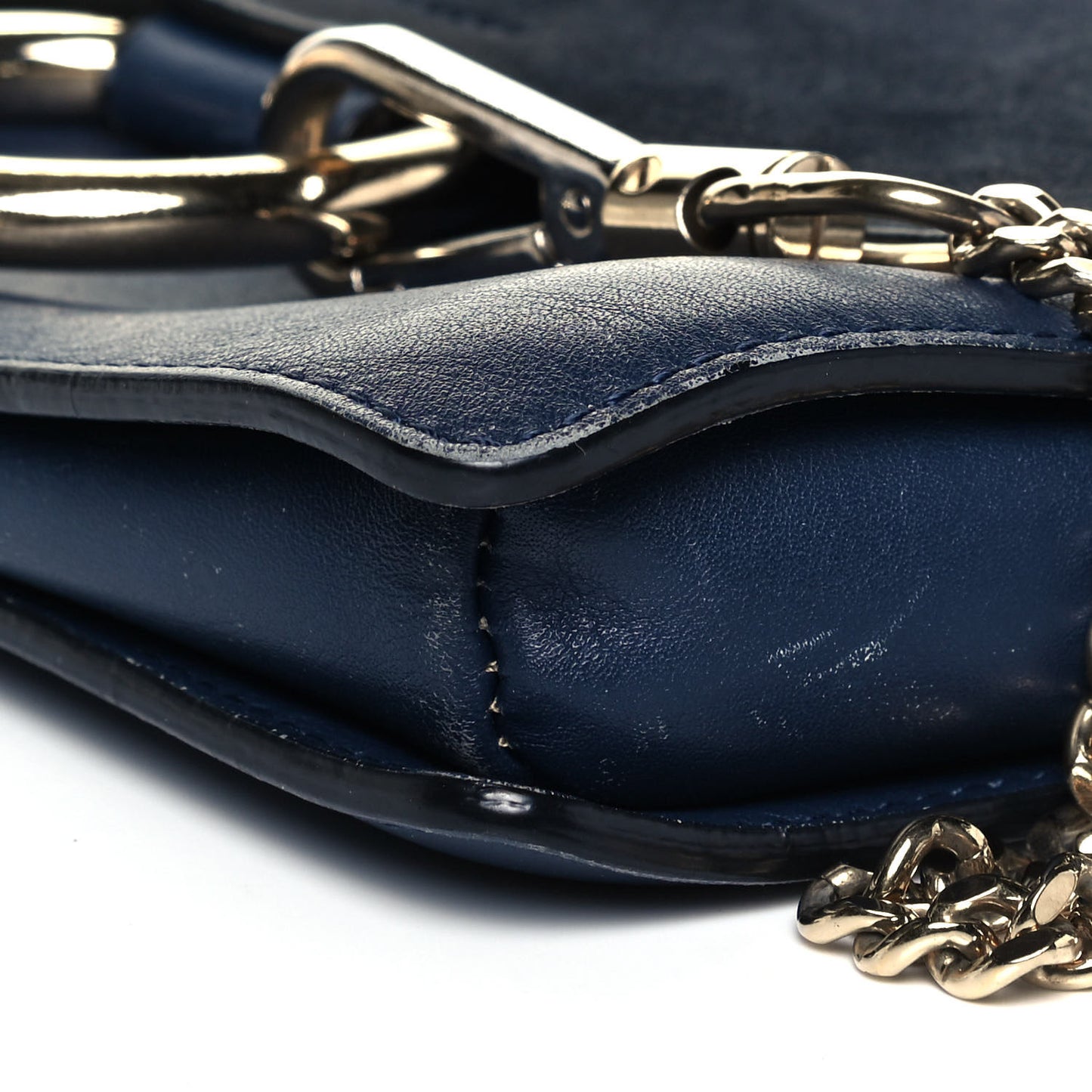 Suede Calfskin Small Faye Shoulder Bag Denim Blue