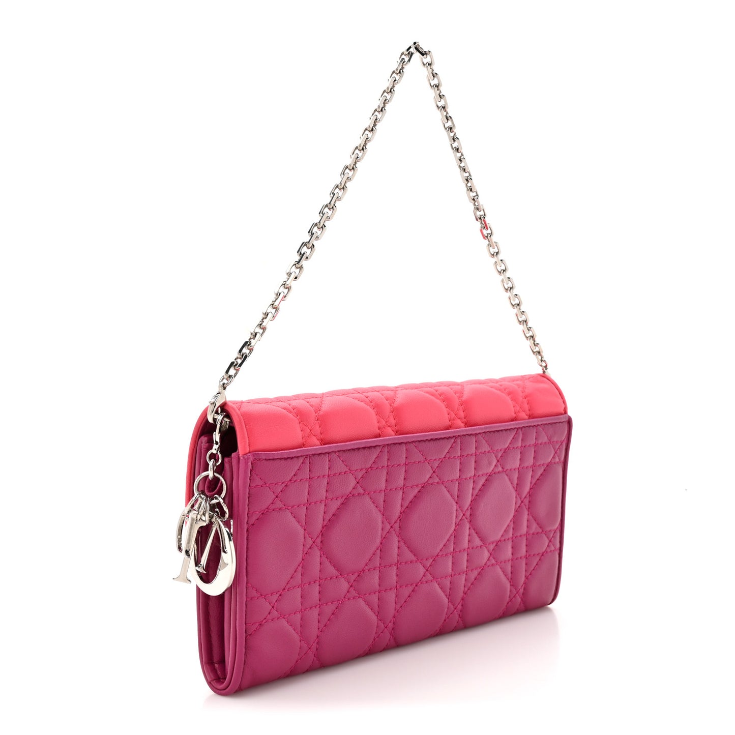 Lambskin Cannage Bi-Color Lady Dior Rendezvous Wallet On Chain Toxic Purple Pink